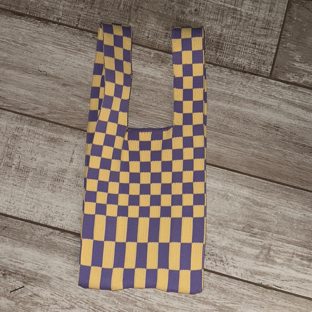 Checkered Purple and Yellow Purse